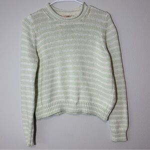 Olivacious Cotton Sweater Mint and White With Rolled Crewneck Women’s Size Small